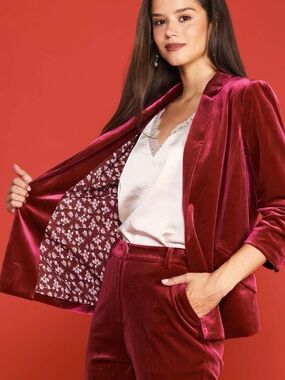 Skies Are Blue Velvet Blazer in Cherry Red